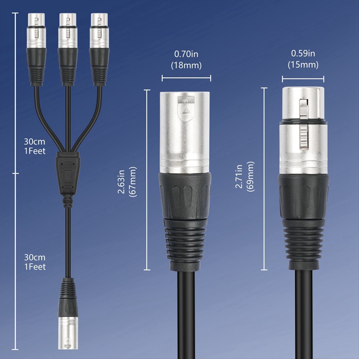 Audio Splitter Y - (PQWN) สายแยกสัญญาณเสียง XLR 3 พิน แบบตัวผู้