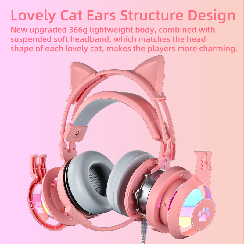 Gaming Headset Rgb - ชุดหูฟังสำหรับเล่นเกมสีชมพูสำหรับพีซี, PS4, PS5, แล็ปท็อป 3.5 มม.