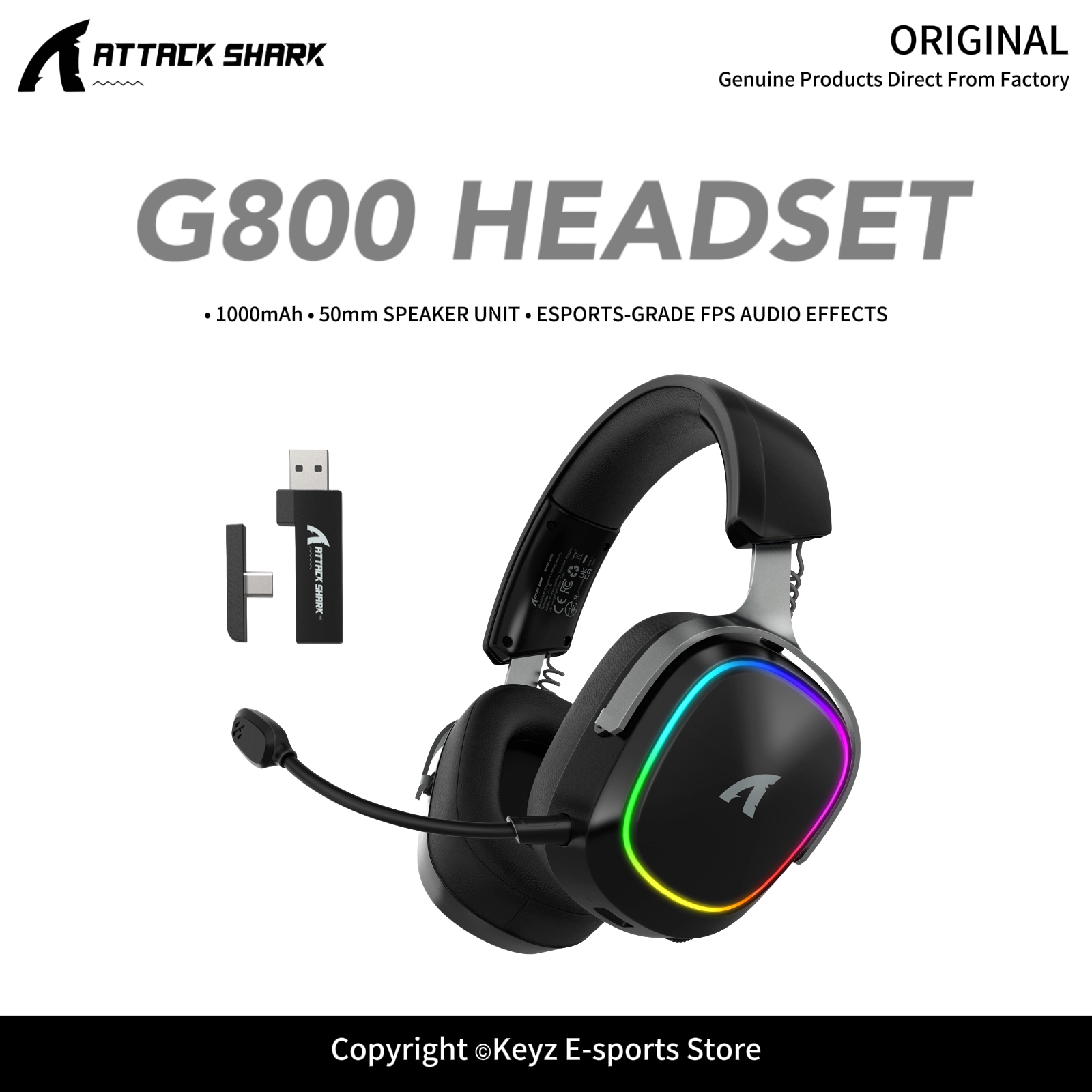 Gaming Headset Rgb - หูฟังเกมมิ่งไร้สาย ATTACK SHARK G800 4-IN-1 ความหน่วงต่ำ