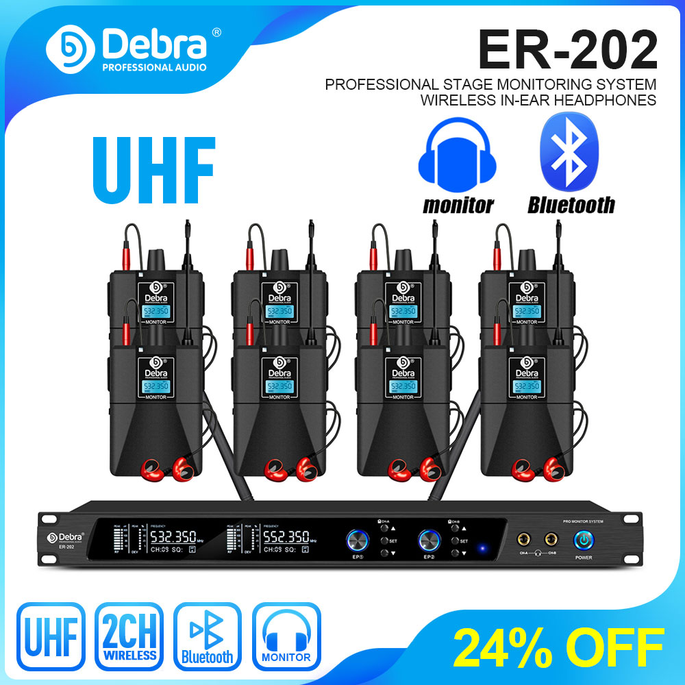 In Ear Monitor Iem - ระบบมอนิเตอร์แบบพกพาในหูไร้สาย Debra UHF IEM ER-202 สำหรับการแสดงบนเวที