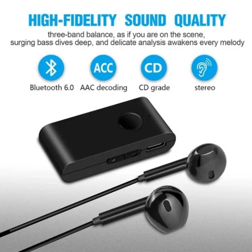 Bluetooth Adapter Receiver - เครื่องรับสัญญาณเสียงบลูทูธ 5.0 พร้อมหูฟังอินเอียร์ หูฟังแบบมีสายขนาด 3.5 มม.
