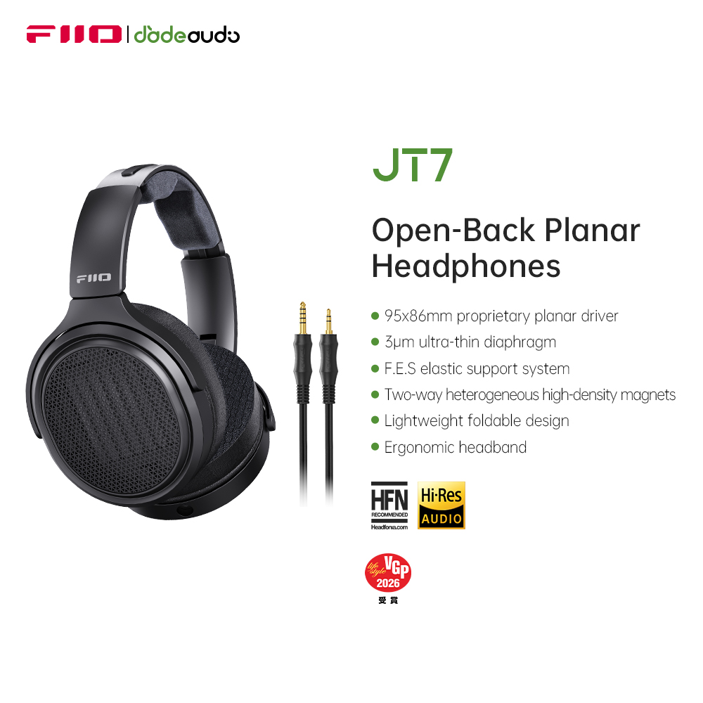 Audiophile Headphone Wired - FiiO JT7 หูฟังโอเวอร์เอียร์แบบแม่เหล็กพร้อมดีไซน์ไดรเวอร์แบบ Planar ขนาด 95x86