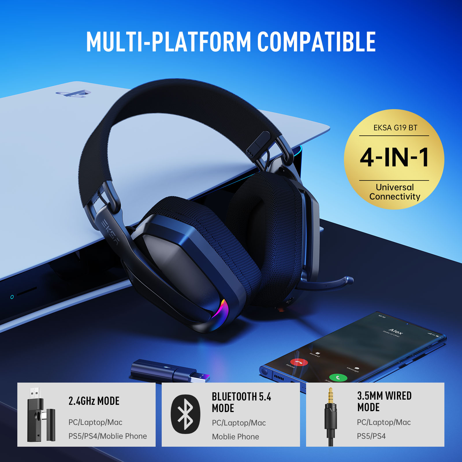 หูฟังเกมมิ่งไร้สาย EKSA G19BT  - Gaming Headset Rgb บทวิจารณ์และราคา